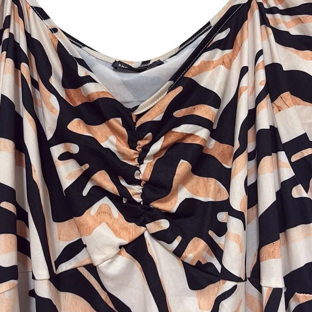 Shein Curve 4X Tan Black Tiger Print Puff Sleeve V Neck Sheath Dress - Image 3