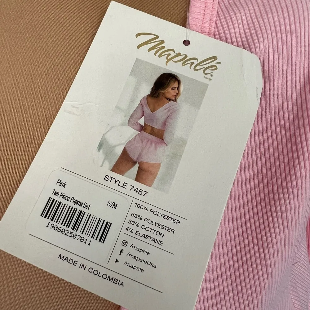 Mapale Pink Ribbed Crop Sleep Shirt Bralette Top‎ - Image 3