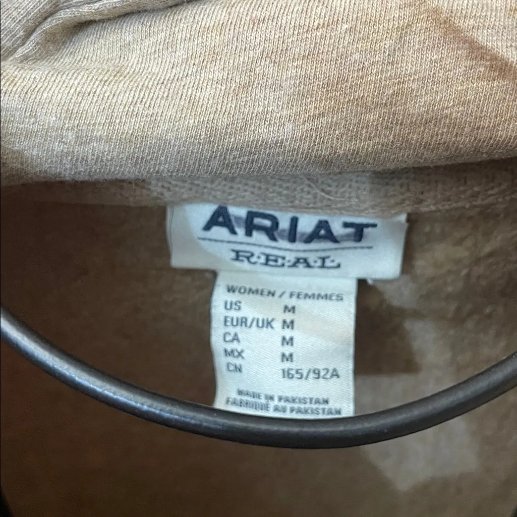Ariat Tan Hoodie with Red Emblem size medium soft hoodie women workwear western - Image 3