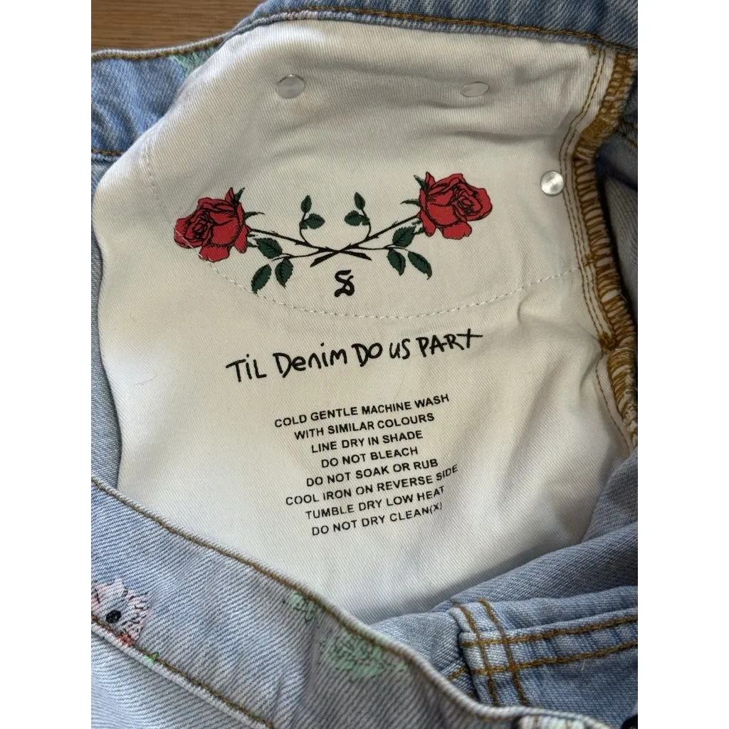 NWT Saint Morta Denim Jean Shorts Size 34 Floral Distressed Cotton Boho Hippie Blue - Image 15