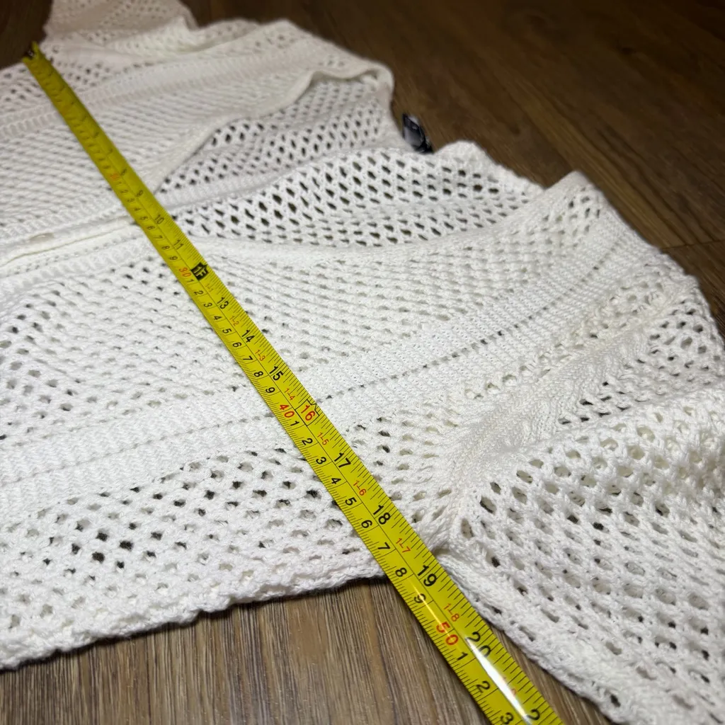 Lulus White Open-Knit Cropped Cardigan Sweater Small Button Down Lightweight - Image 9