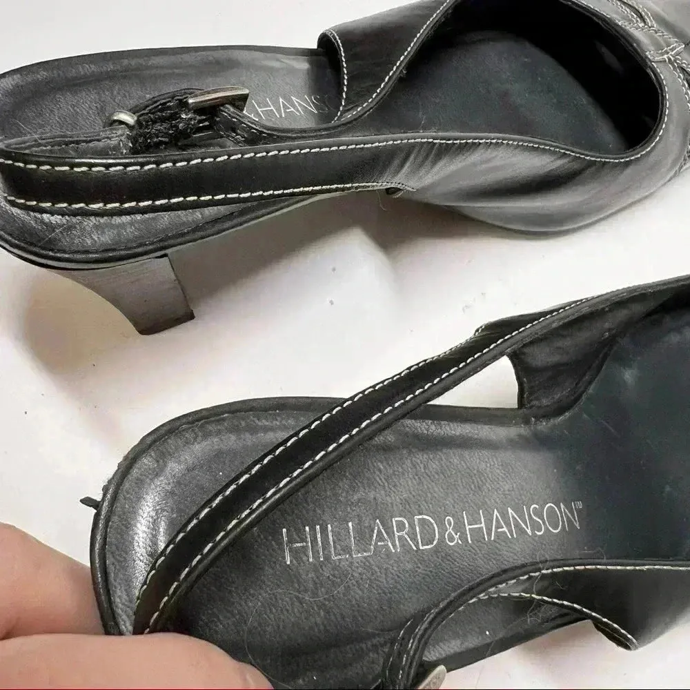 HILLARD HANSON Women Slingback Slim Heel Shoes Black Leather Cut Out Sz 6M - Image 5