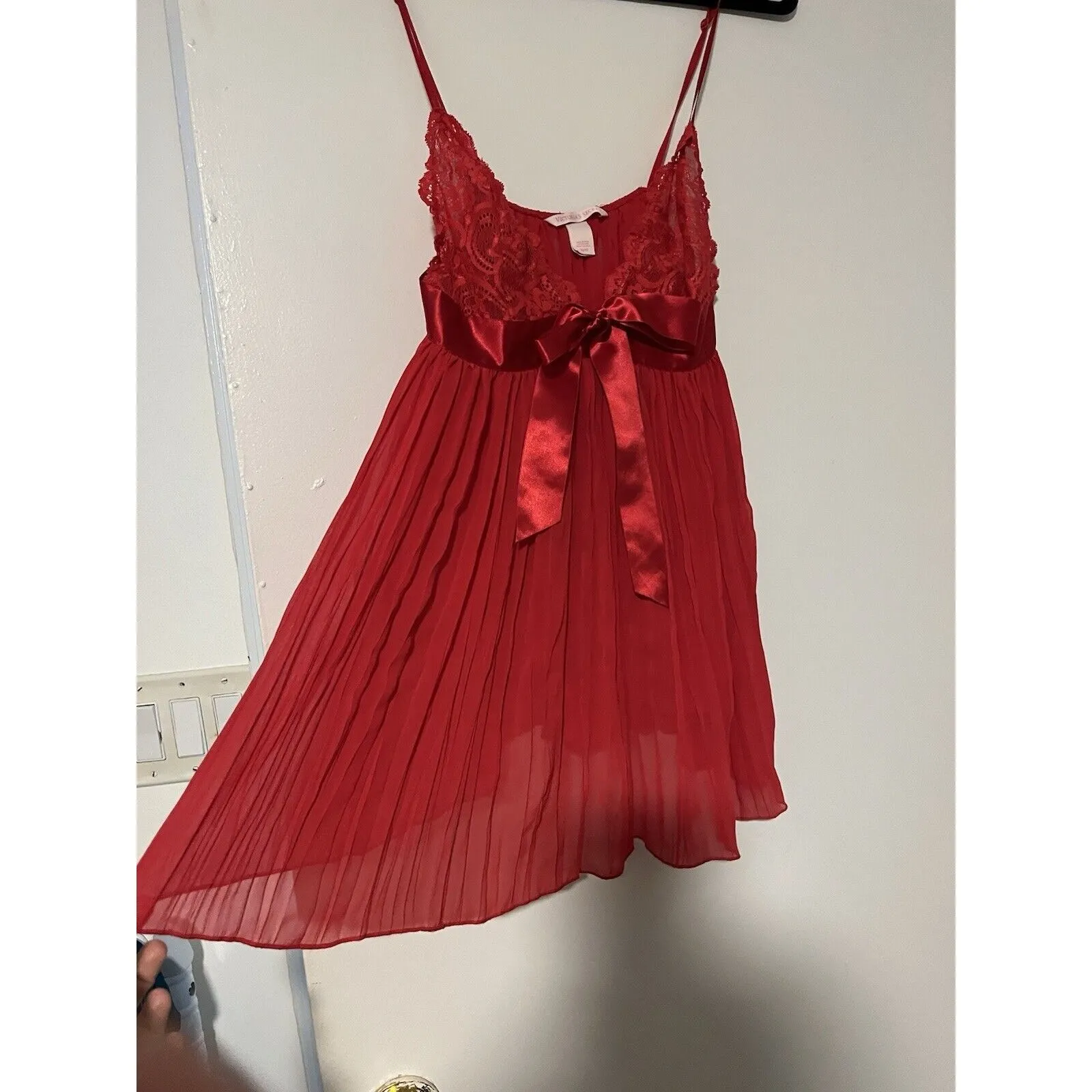 Vtg Victoria’s Secret Lingerie Red Sheer Lace Satin‎ Bow Sexy Women’s Sz M - Image 2