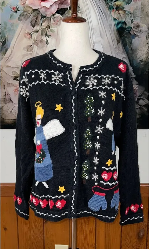 Super Cute Vintage 90s Nutcracker Ramie Cotton Cardigan Sweater! Black Size M - Image 1