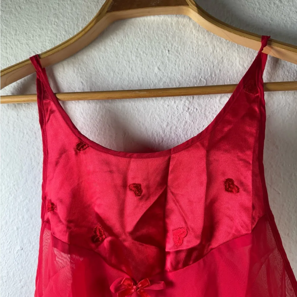 Red Satin Chemise with Ruffle Detail Size M - Image 4