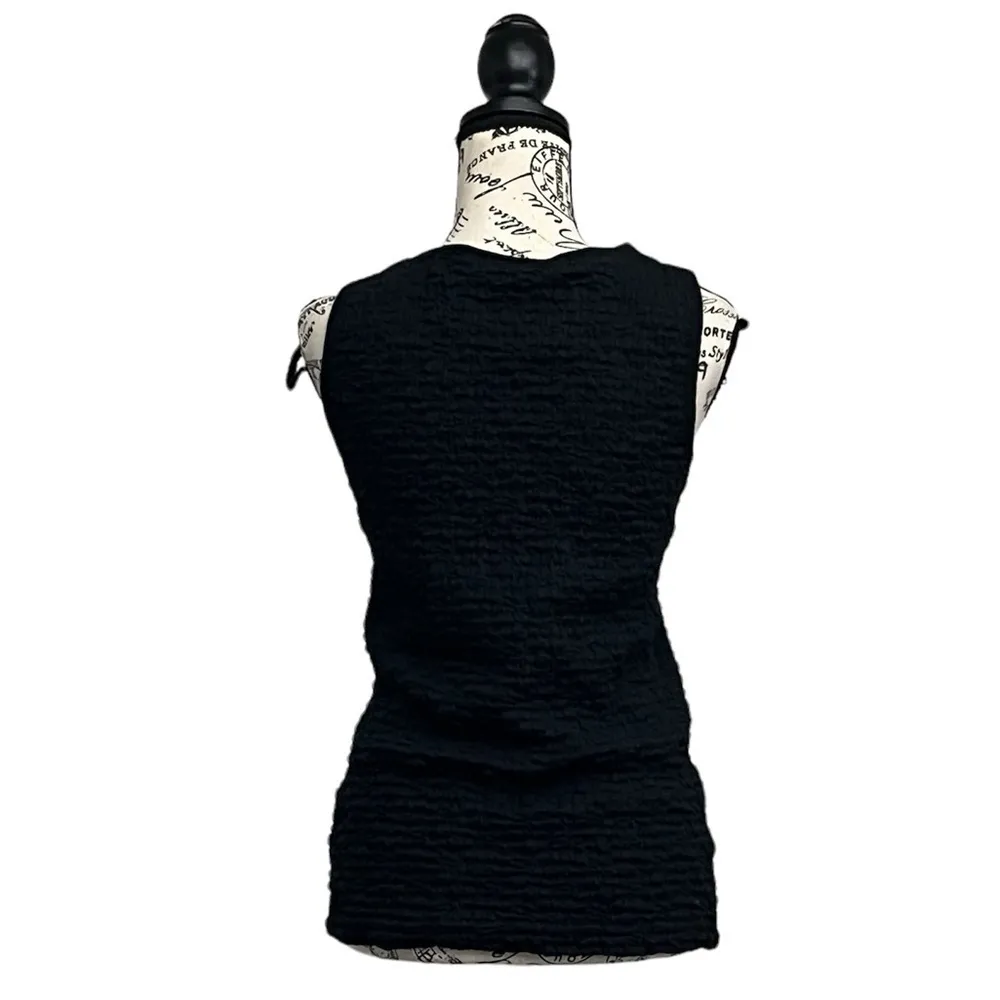 Croft & Barrow Black Popcorn Tank Top S Semi Sheer Y2K Goth Grunge Retro Edgy - Image 5