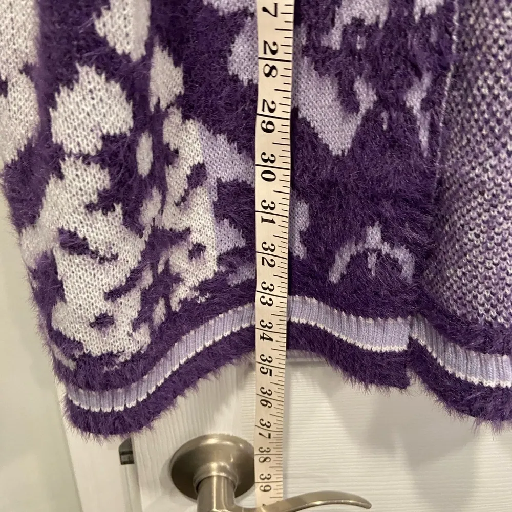 NWOT Serengeti Size L Purple White Fuzzy Oversized Open Front Knit Long Cardigan Size L - Image 9