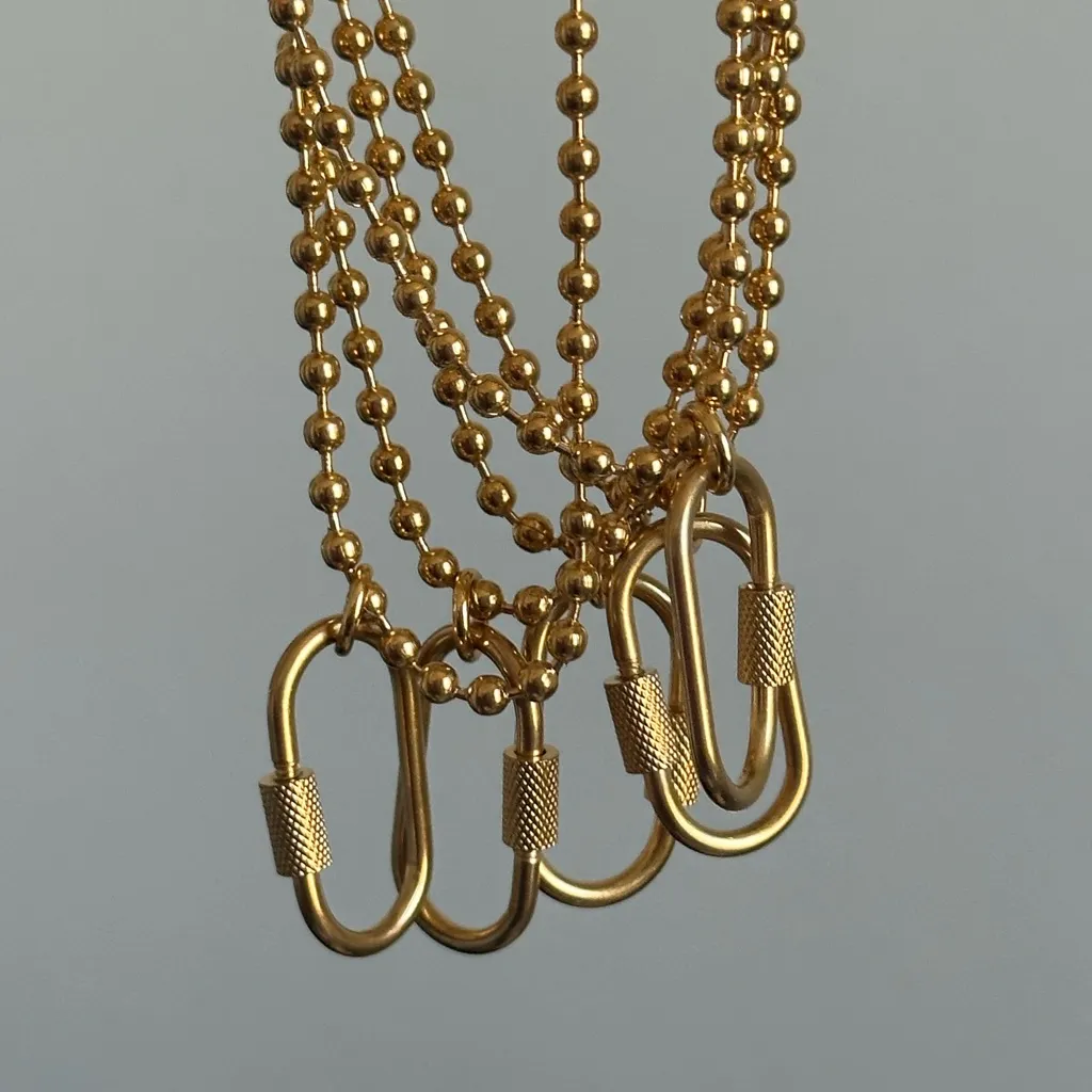 Carabiner ball chain necklace stainless steel gold - Image 2