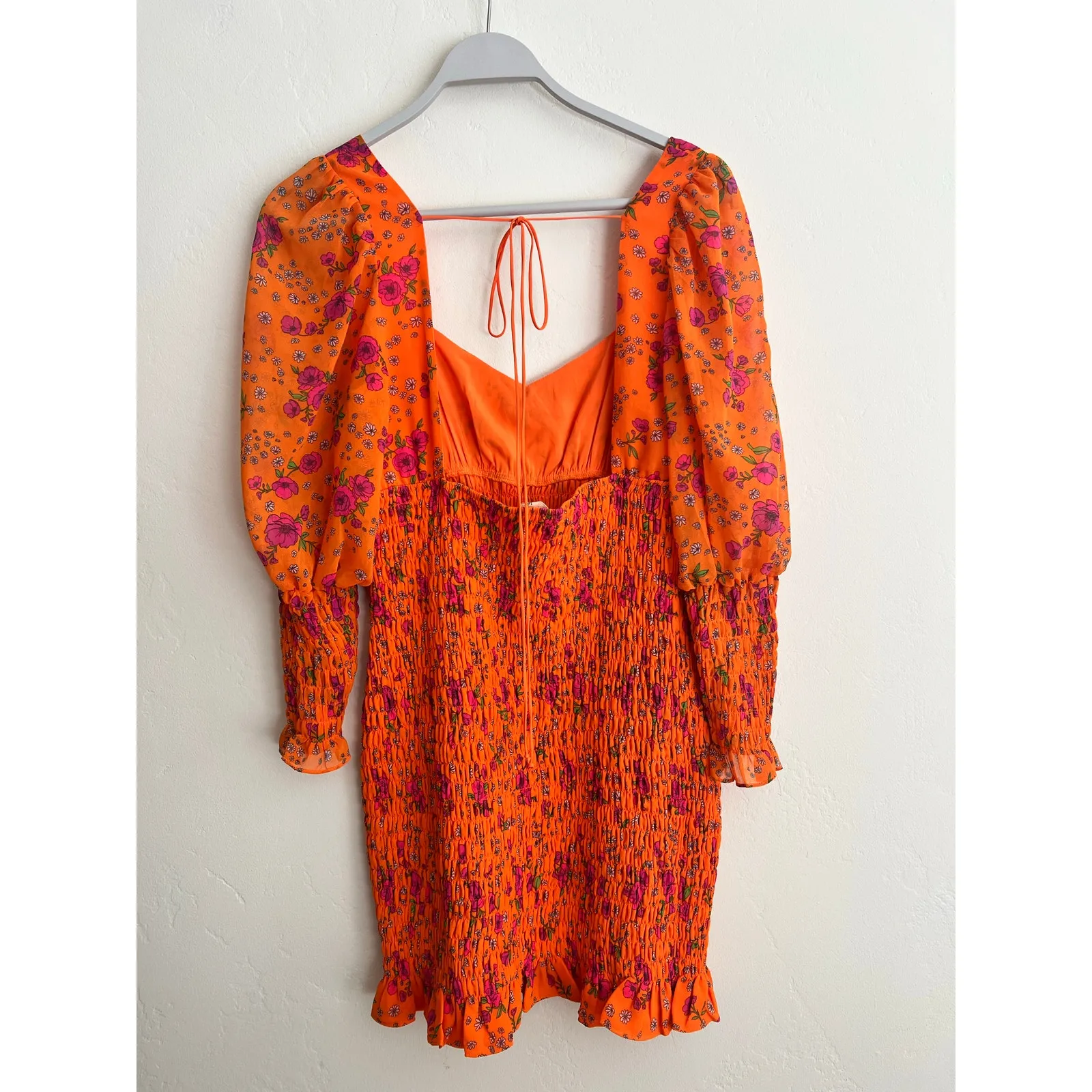 For Love & Lemons Peony Mini Dress in Tangerine Orange Floral Size: Large - Image 6