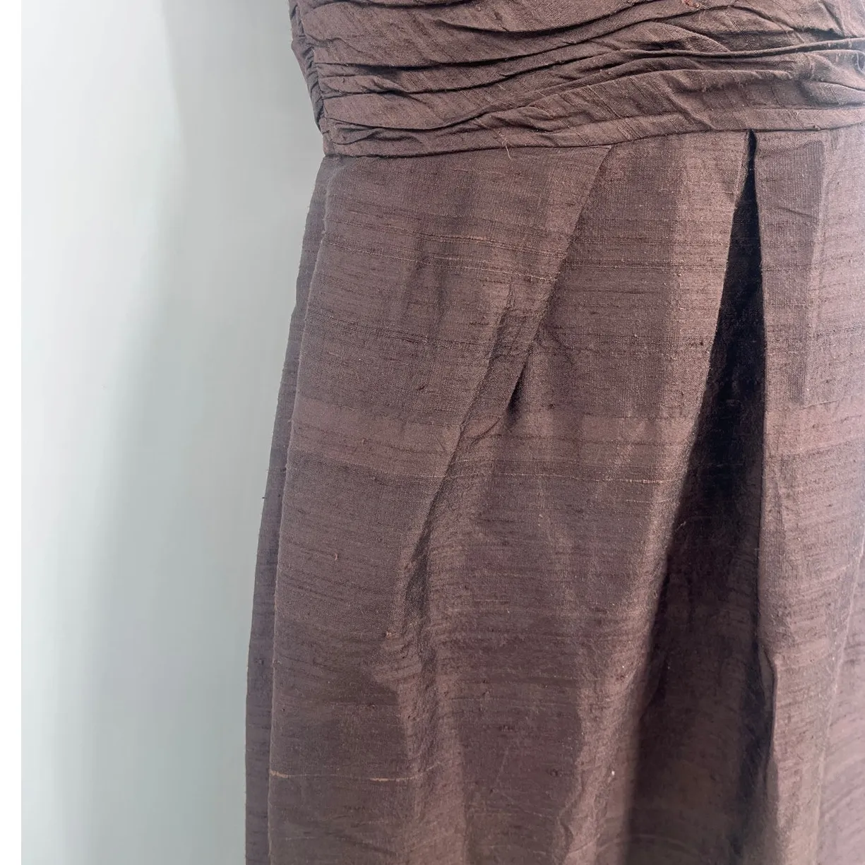 Vtg 90s Watters & Watters Silk Duipioni Cocktail Dress 6 Brown Wedding Empire - Image 3