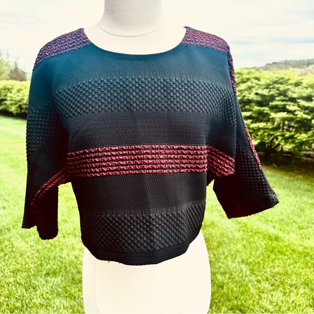 Tugce & Ece Collection Black & Red Textured Short Top Size L - Image 6