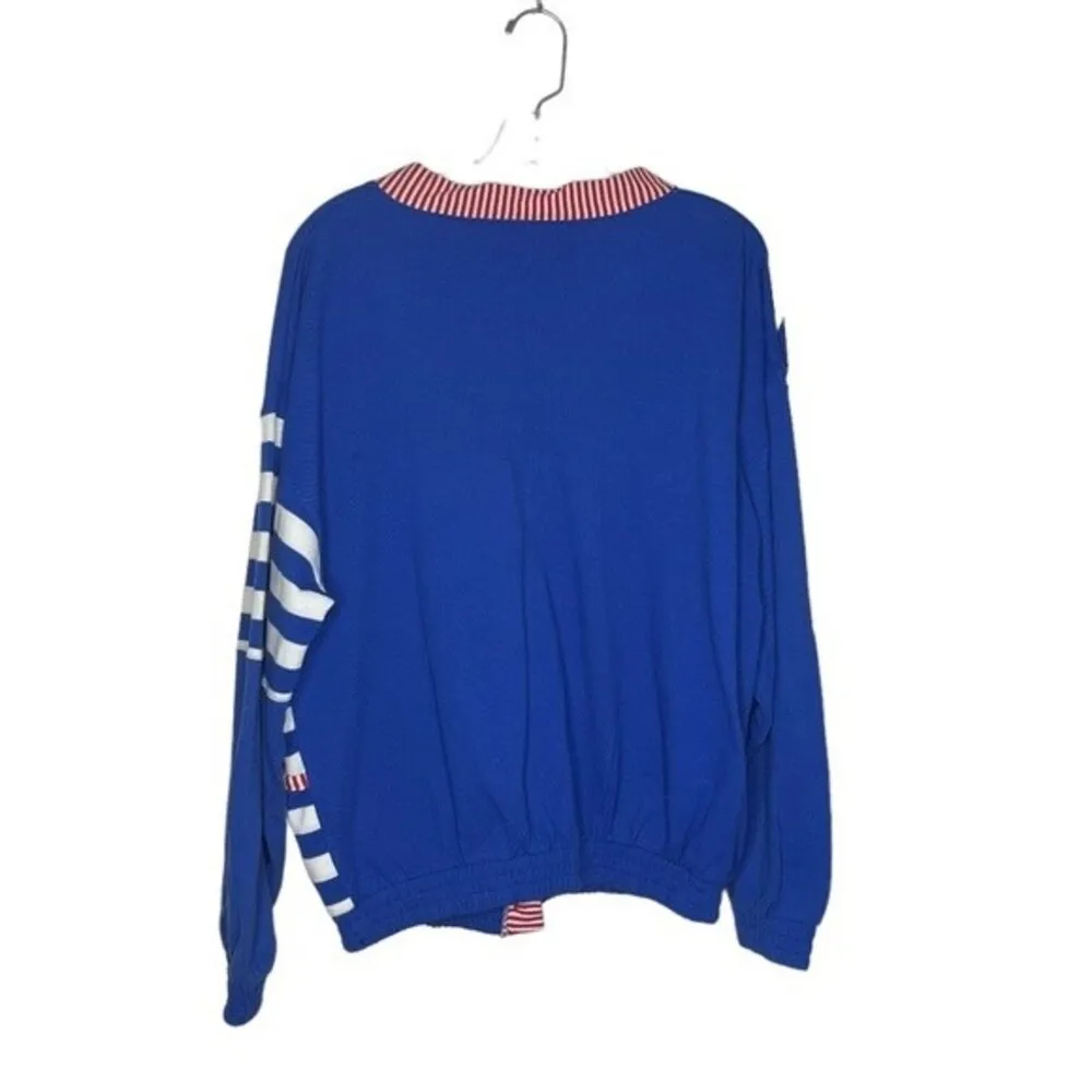 CASUAL ISLE Cardigan Red White Blue Nautical Vintage 80s Anchor Size Small - Image 5