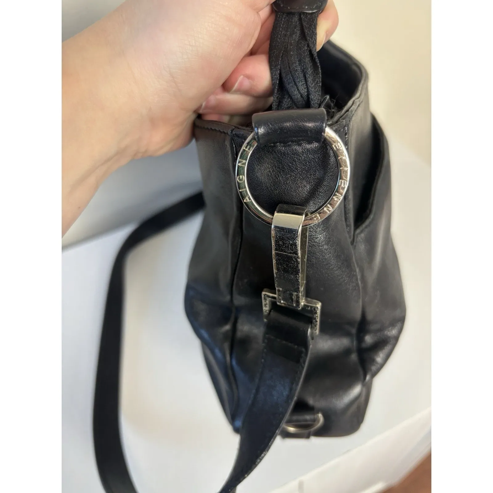 Etienne Aigner Black Leather Shoulder Bag Purse Silver Hardware Everyday Purse - Image 9