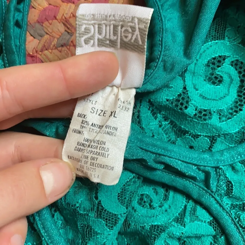 80s VINTAGE TEAL SHEER LACE HIGH CUT LEG BODYSUIT LINGERIE SEXY Green Size M - Image 3