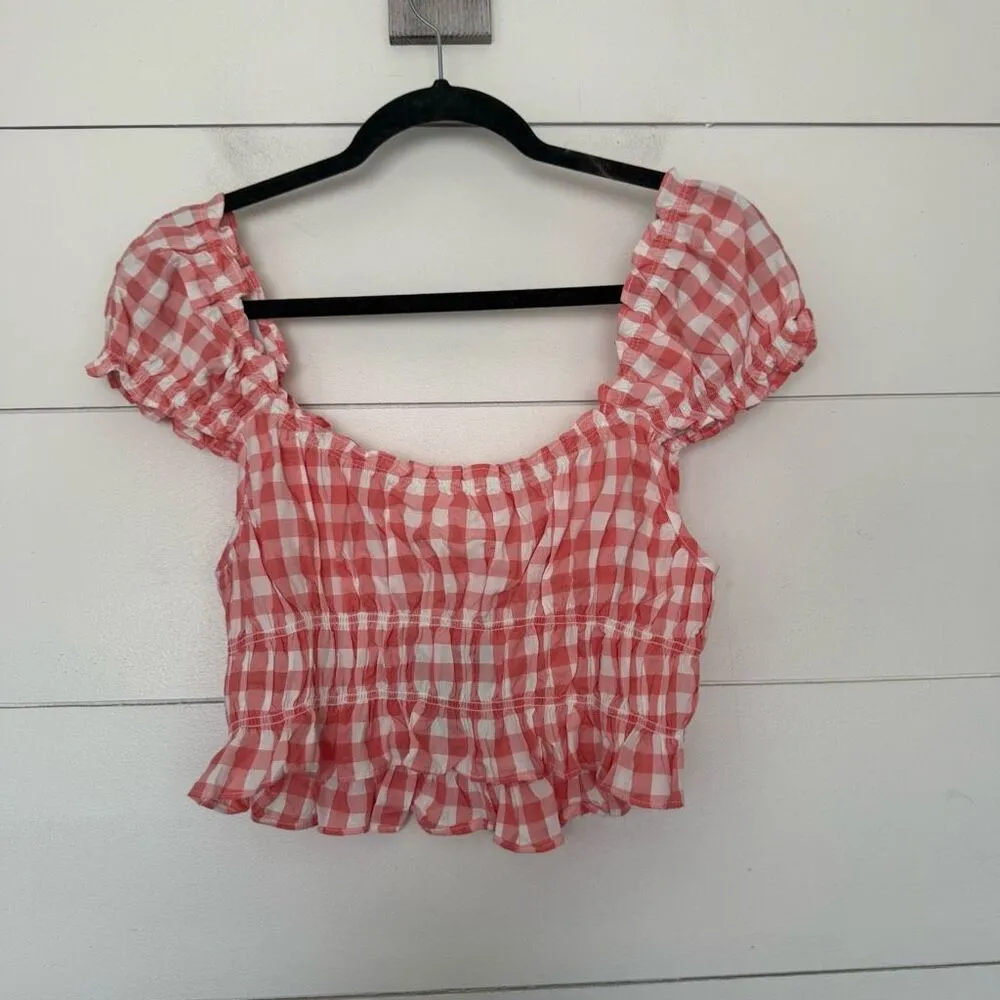 H&M Women’s Medium Gingham Puff Sleeve Cropped Blouse Top New - Image 4
