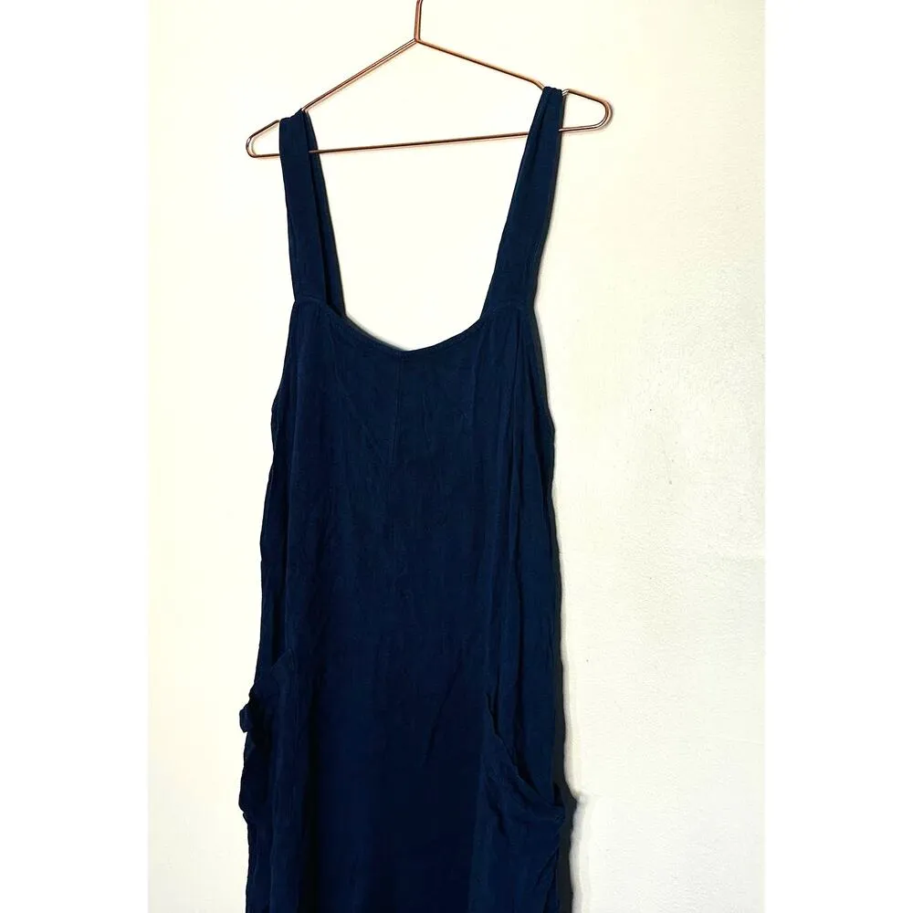Rachel Pally Dark Blue Linen Alda Square Neck Wide Leg Flare Jumpsuit Size M - Image 4