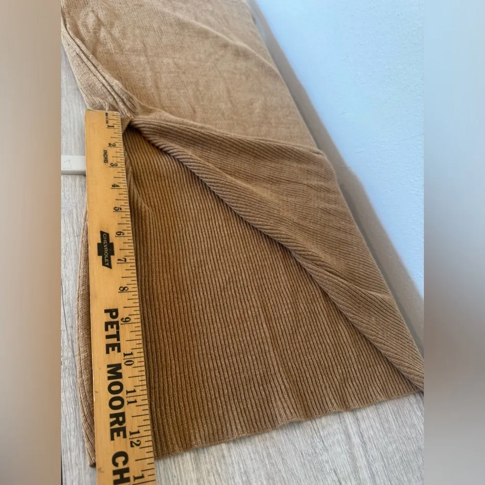 Free People Knit Midi Skirt Tan Side Slit Slim Boho Country Date Night Size XS - Image 4