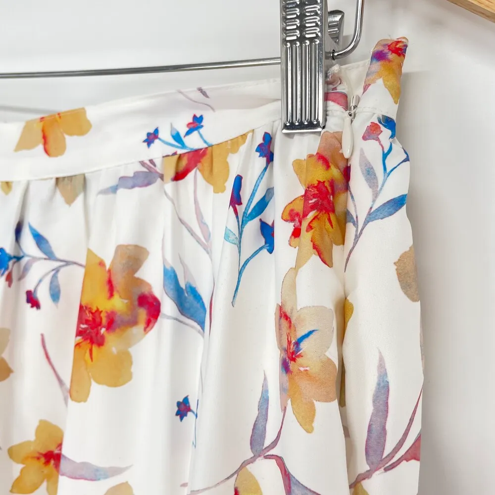 New French Connections Womens Fairy Core White Knee Length Floral Satin Skirt 12 - Image 5