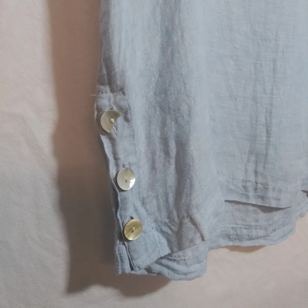 Tahari Light Blue Linen Women's Tunic Top  3/4 Sleeves Beach Natural Size M - Image 4