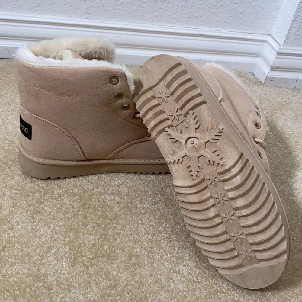 Women’s or Men’s Soft Faux Fur Lined Lace Up Boots Size 40 EU NEW Tan - Image 5