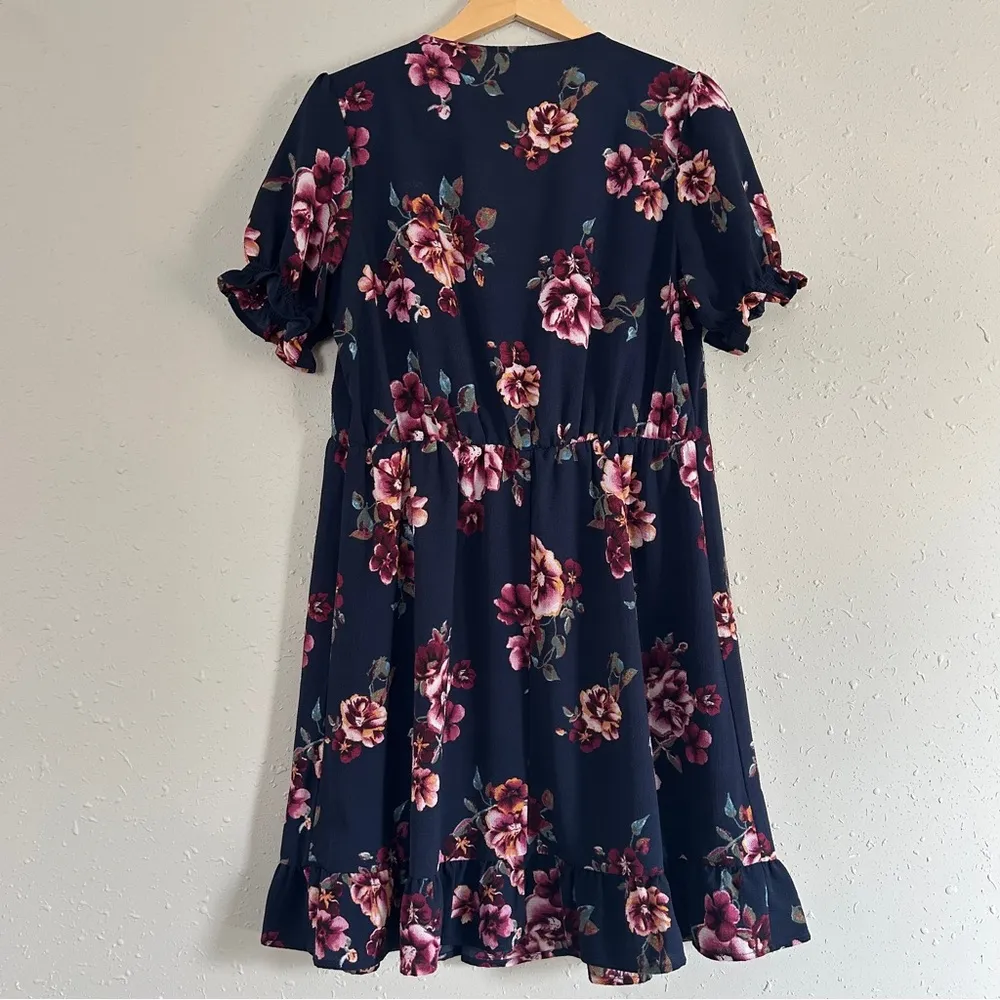 🦋 Xhilaration Blue Purple Floral Mini Dress Ruffle Formal Casual Medium - Image 5