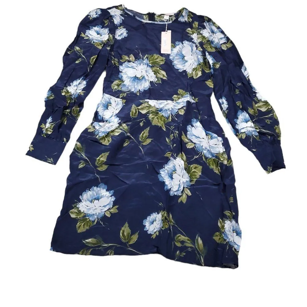 Yumi Kim Navy Blue Floral Print Anslie Akita Long Sleeve Mini Dress Size Small - Image 2