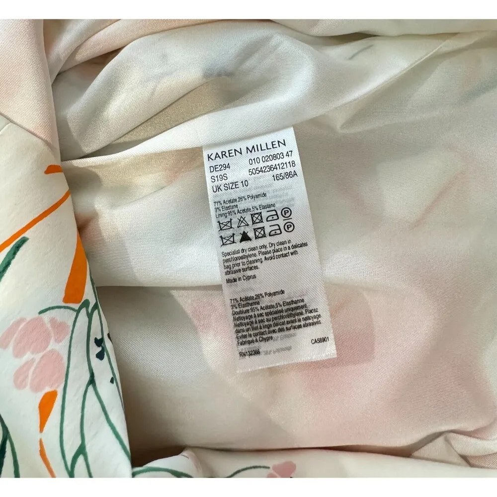 Karen Millen Womens Dress White Floral Royal Ascot Midi Cold Shoulder Pencil 6 - Image 12