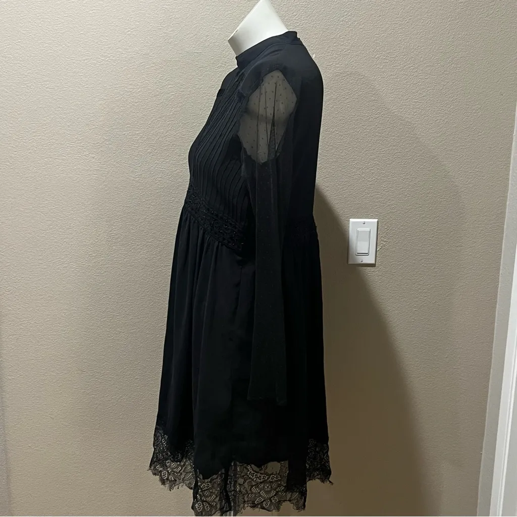 Zara basic black lace long sleeve black dress - Image 5
