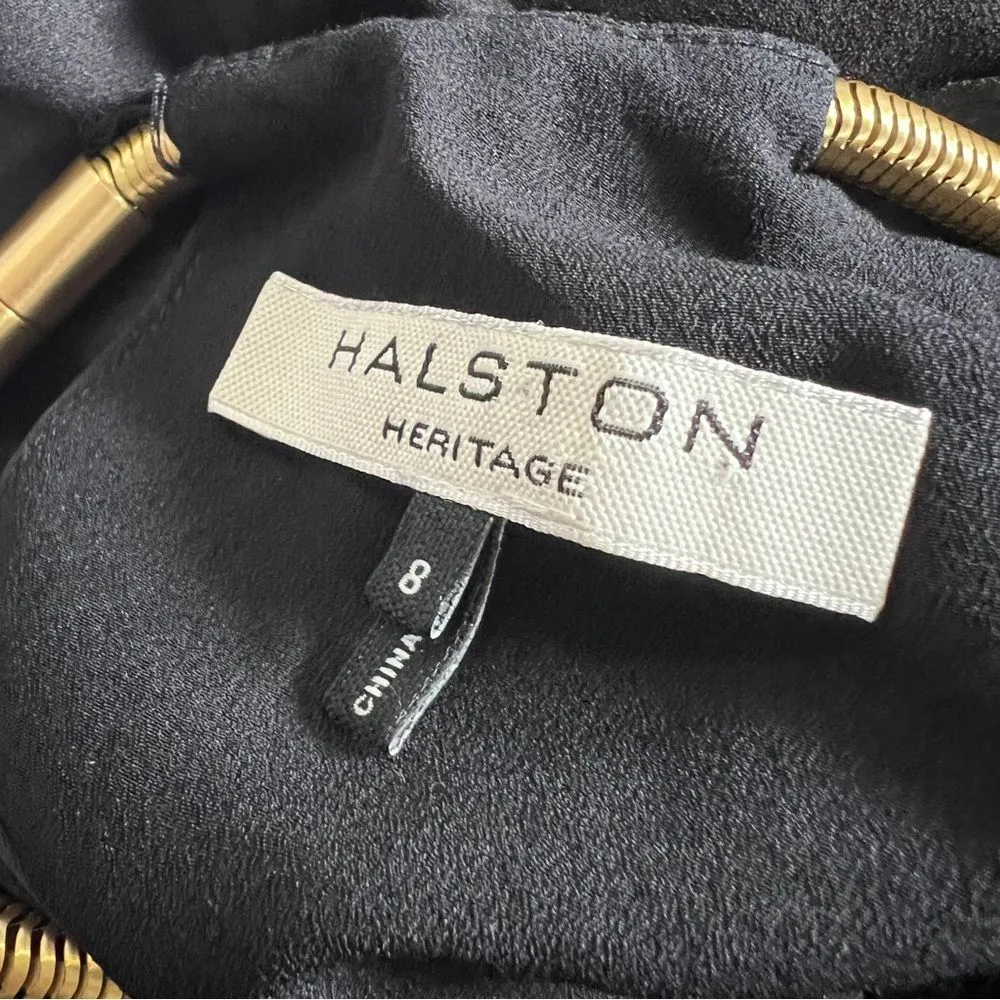 Halston Heritage Black Satin Tuxedo Mini Dress w/ Gold Necklace Sz 8 - Image 8