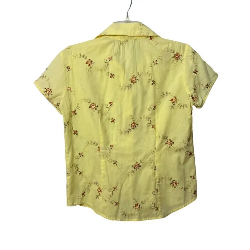 Vtg 90s Floral Embroidered Lightweight Button Down Shirt Sz XS/S Yellow - Image 4