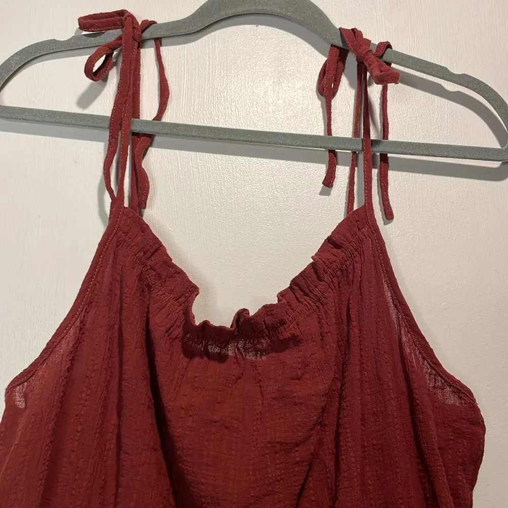 Shein- Rust Color Shorts Romper Gauzy w/ Convertible Straps and Belt- Size L - Image 3