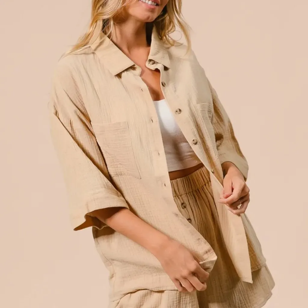 BiBi Crinkle Gauze Shirt and Short Set Size L - Image 8