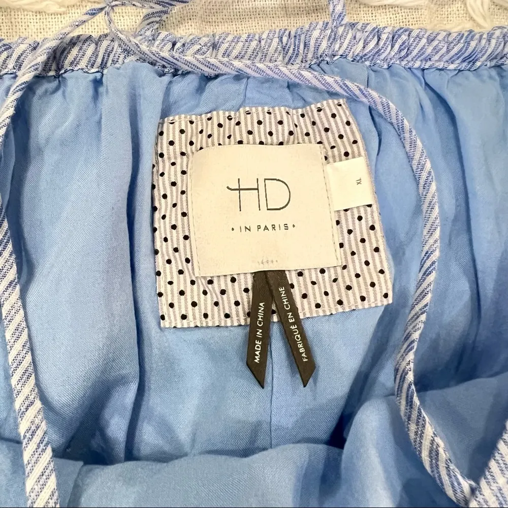 Anthropologie HD In Paris Blue Cotton Striped Ruffle Off Shoulder Dress Sz XL - Image 3