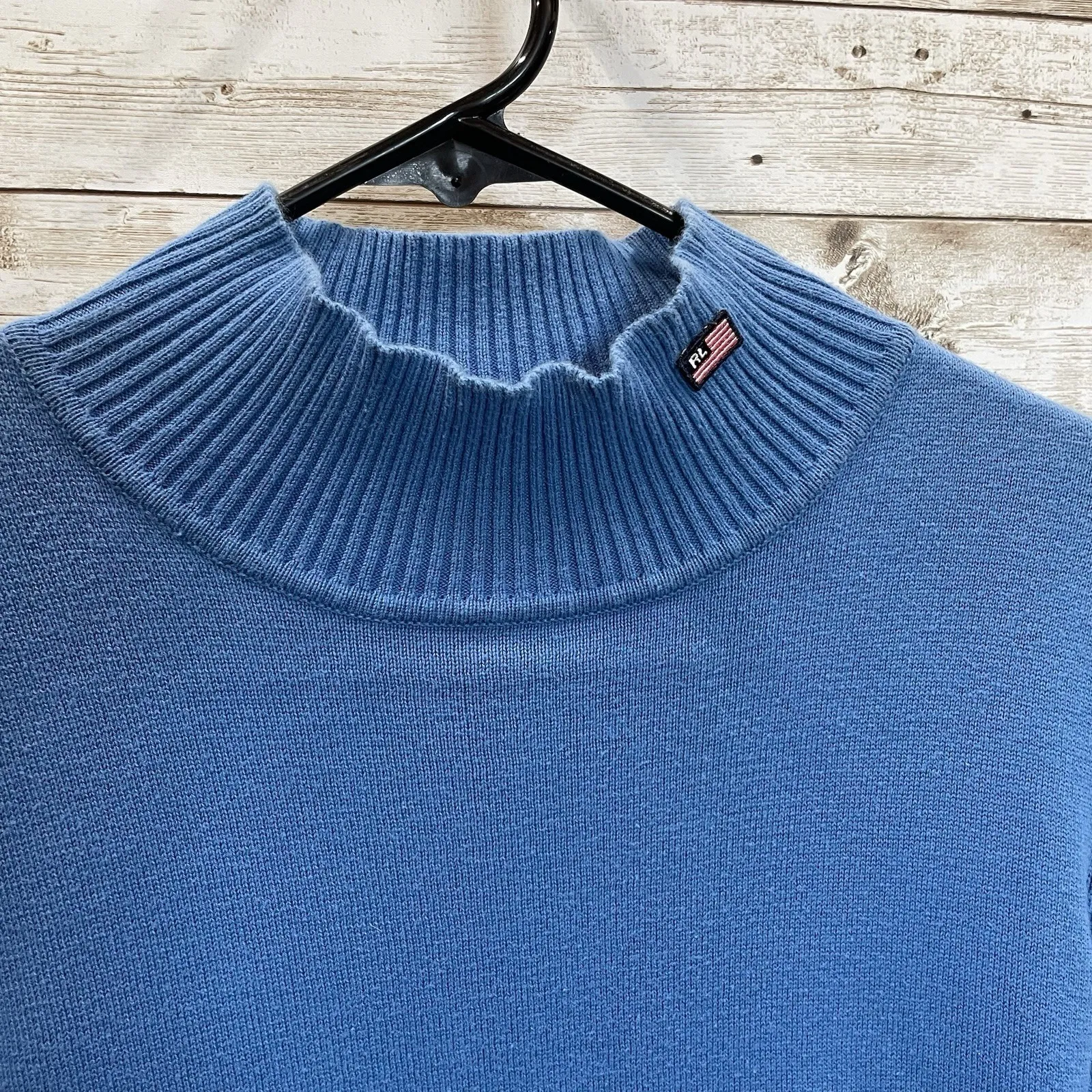 Vintage Polo Jeans Co. Ralph Lauren Womens L Sweater Blue Short Sleeve Mock Neck - Image 2