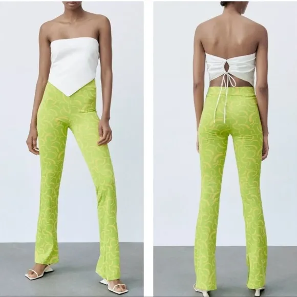 ZARA pull up high waist flared jacquard hip pants 💚 - Image 2