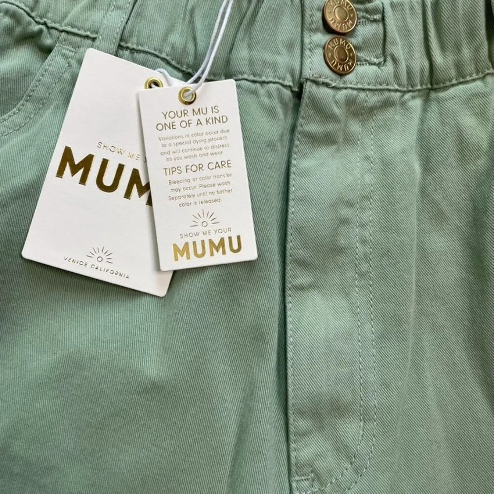 Show Me Your MuMu Womans Green Denim Mom Jeans Size 40 u High Rise Cropped - Image 3