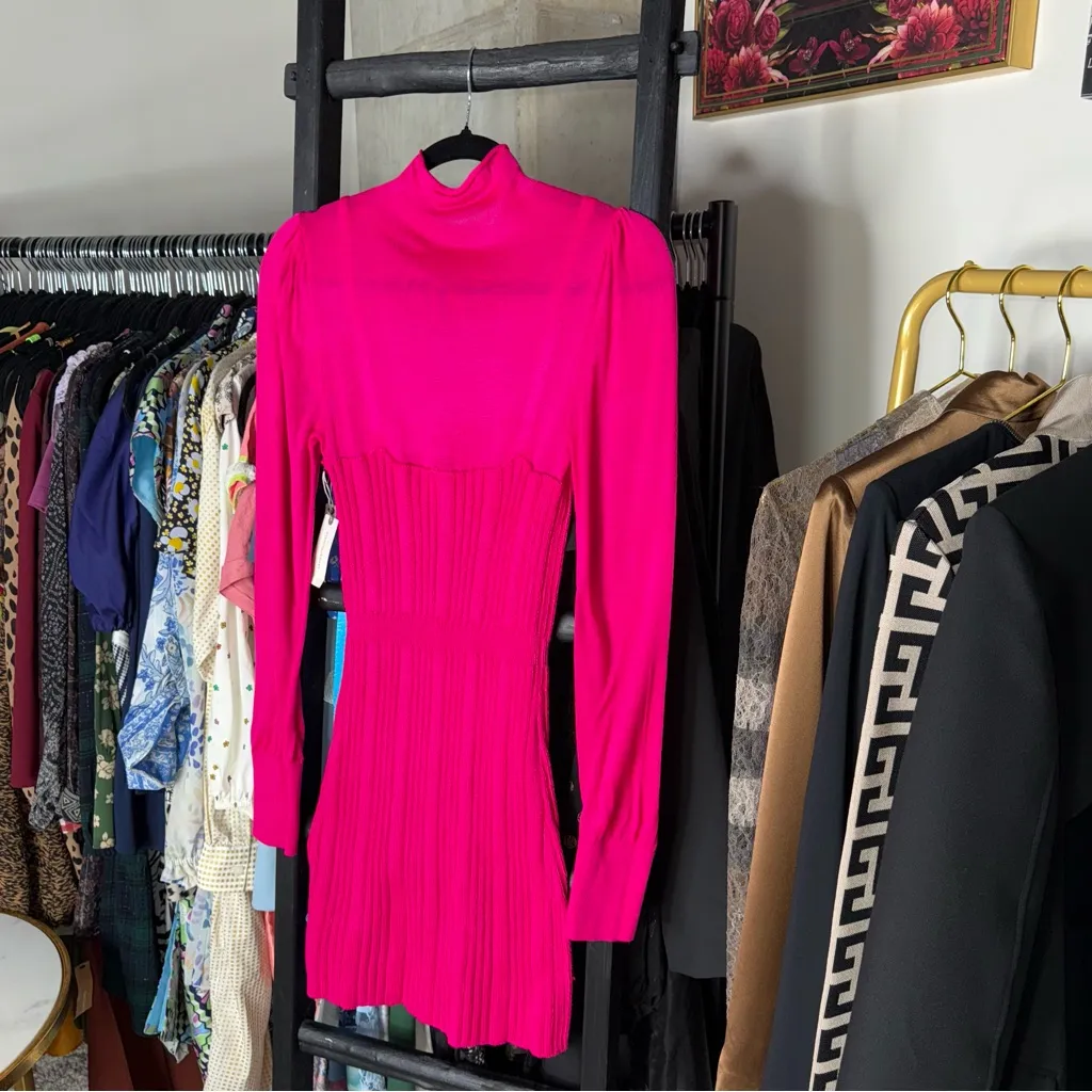 Anthropologie Pink Turtleneck Sweater Dress Long Sleeve Fitted Ribbed Mini - Image 12