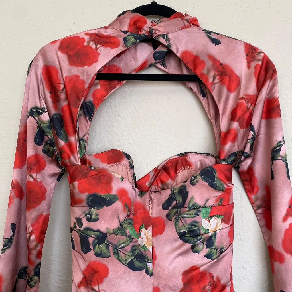 House of CB ‘Toira’ Satin Rose Print draped corset mini dress NWOT‎ size XS - Image 10