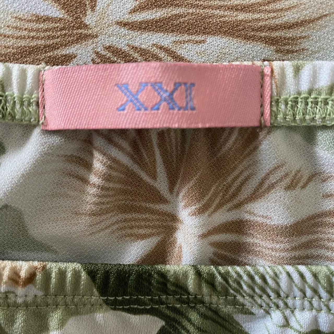 XXI Early 2000's Khaki Green Tan Hawaiian Hawaii Flower Floral Midi Skirt L Size L - Image 6