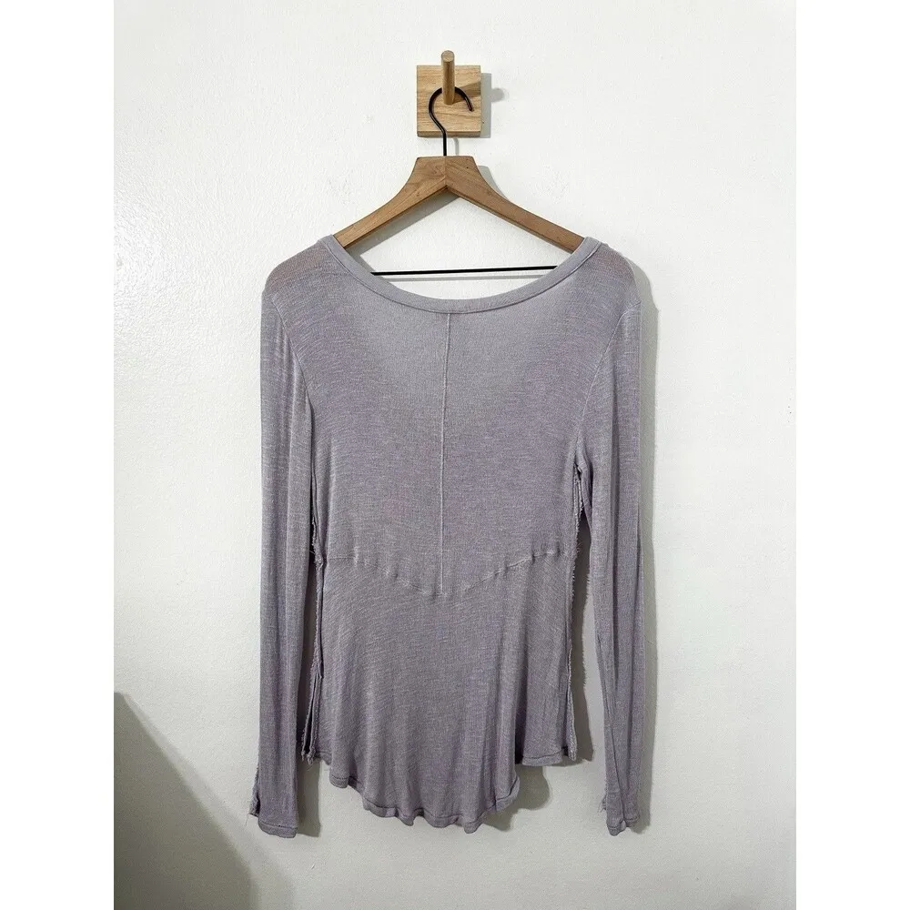 Free People Intimately Free Purple Long Sleeve Scoop Neck Top Size Small Viscose - Image 2