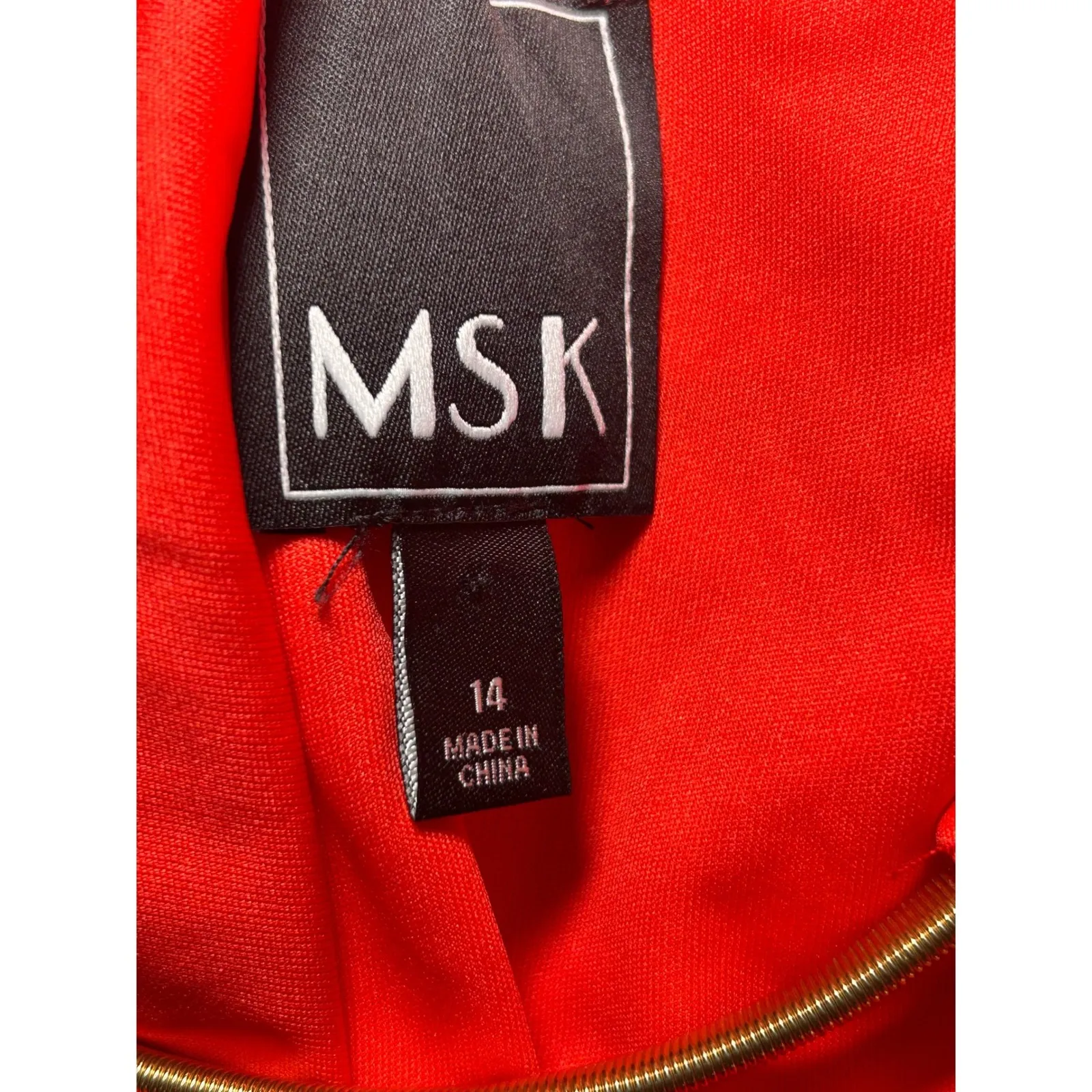 MSK Red Metallic Gold Pleated Halter Maxi Dress Women's 14 Formal Evening Gown - Image 4