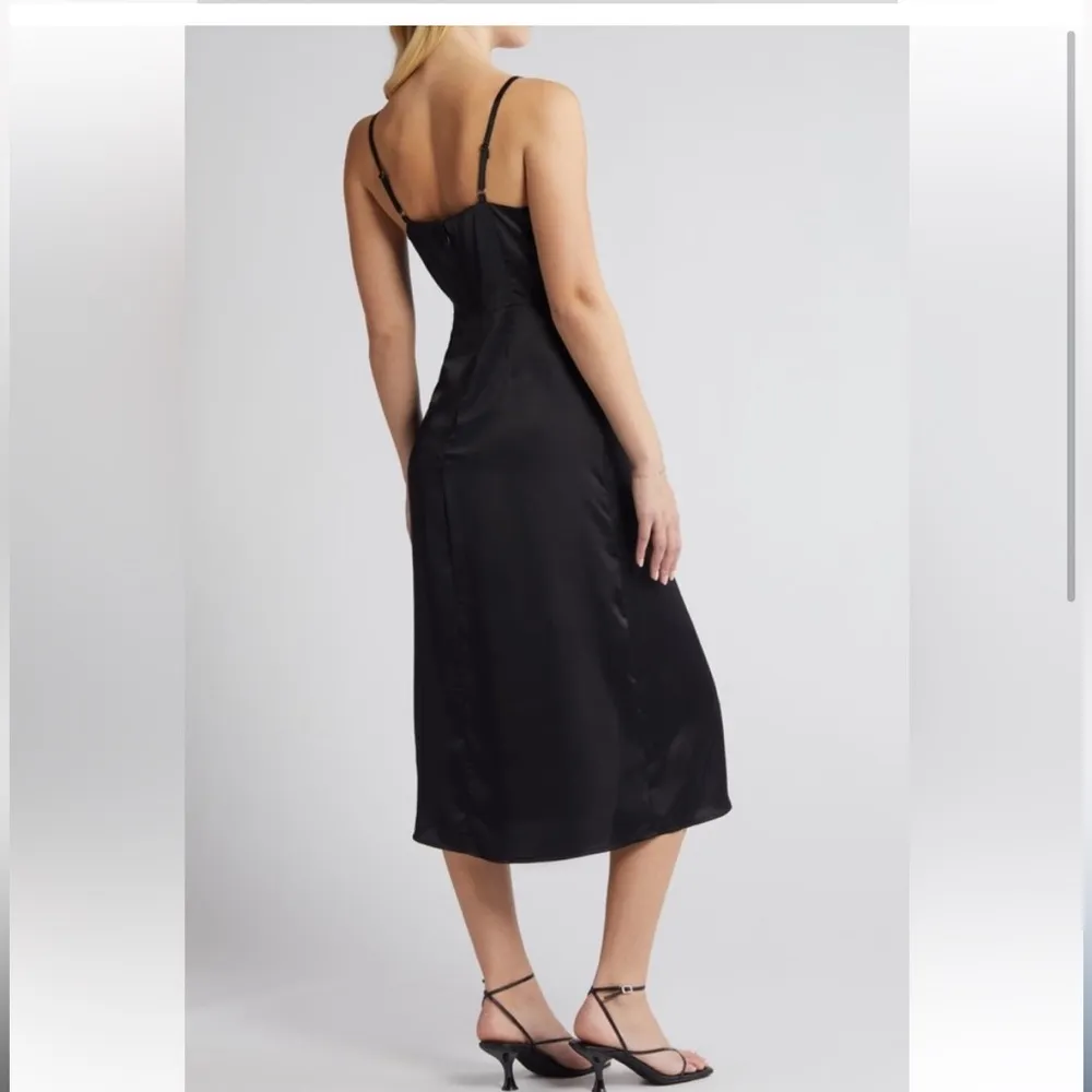 Chelsea 28 Side Tie Black Satin Midi Wrap Type Dress /side slit. Women’s size S - Image 2