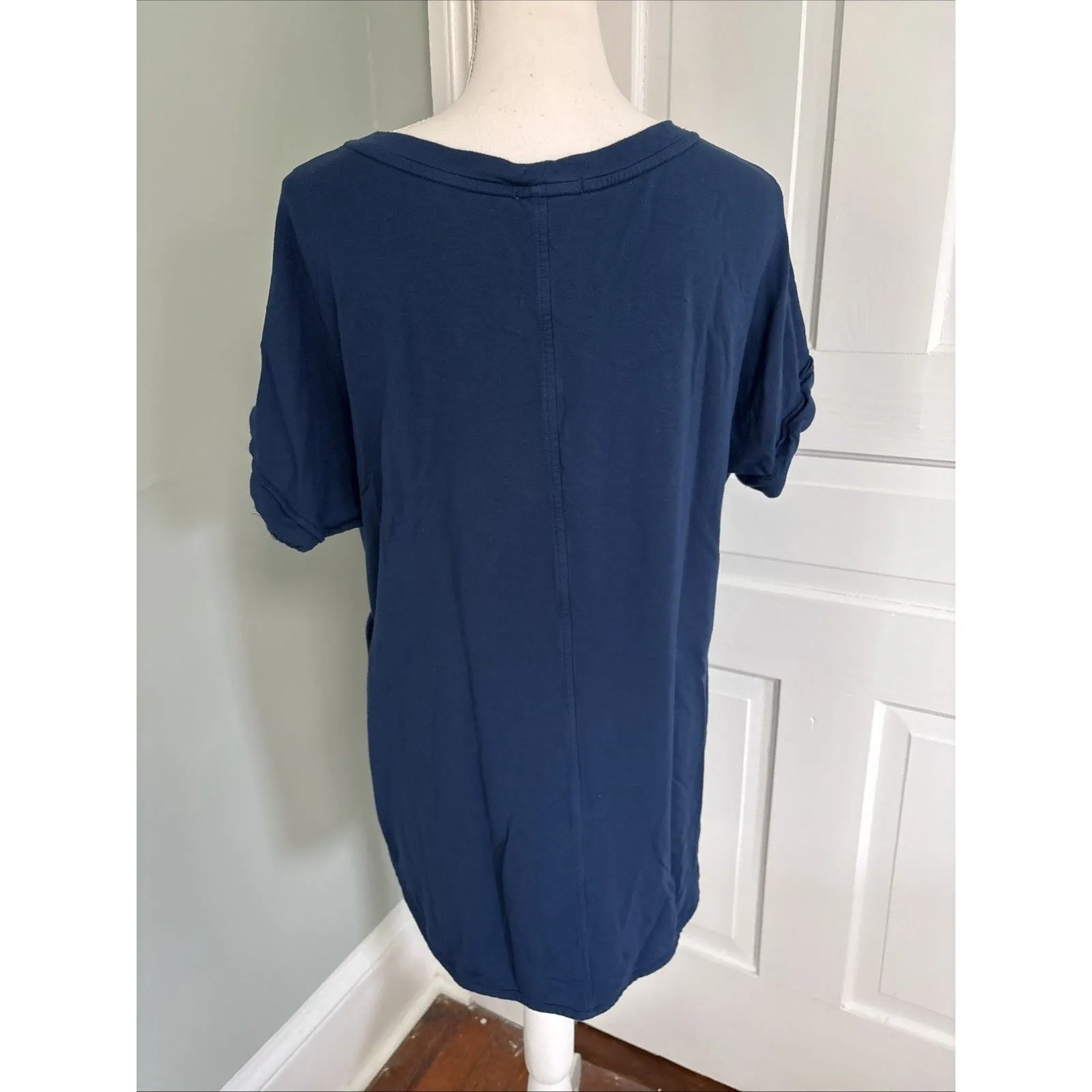 Matty M Women's French Terry Roll Cuff Tee Shirt Top Marine Blue Size Large - Image 3
