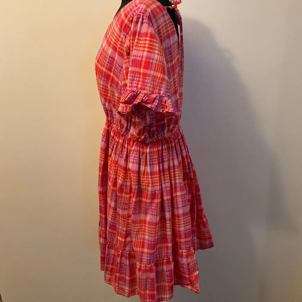 7. Terra & Sky Pink Plaid Ruffle Short Sleeve V-Neck Dress Size 1X - Image 8