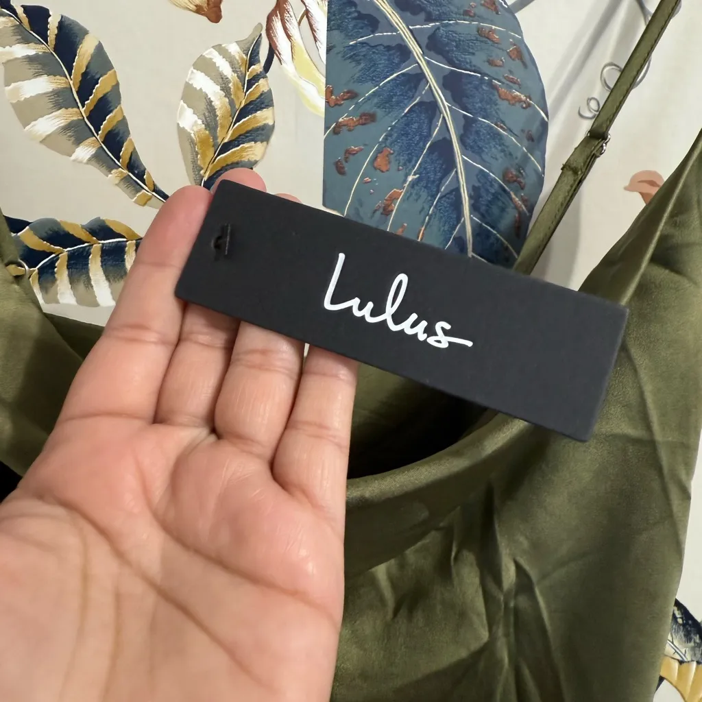 Lulu’s Sophisticated Approach Olive Green Satin Cowl Slip Maxi Dress Size M - Image 7