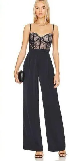 Katie May Black Tink Lace Bustier Sleeveless Wide Leg Jumpsuit XL - Image 2