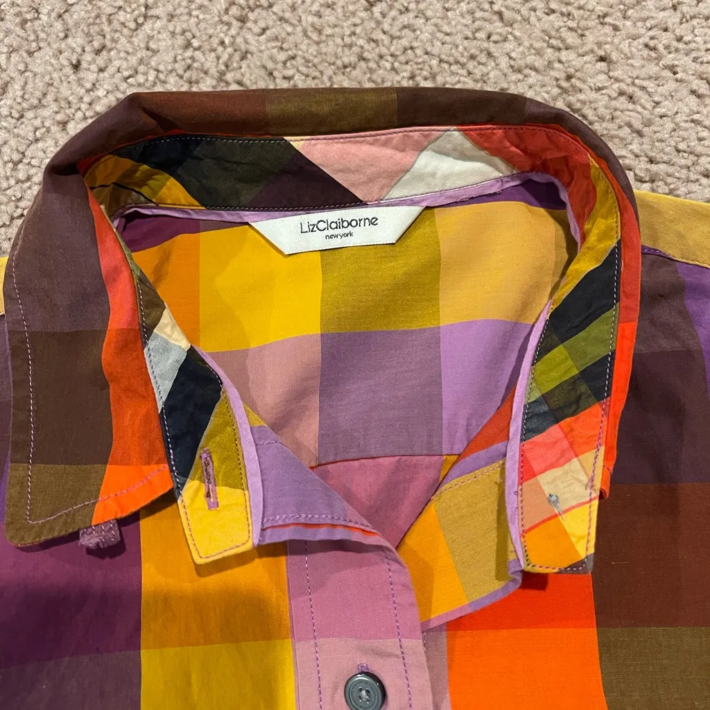 LIZ CLAIBORNE Trending Fall Womens Multicolor Plaid Long Sleeve Shirt - Image 3