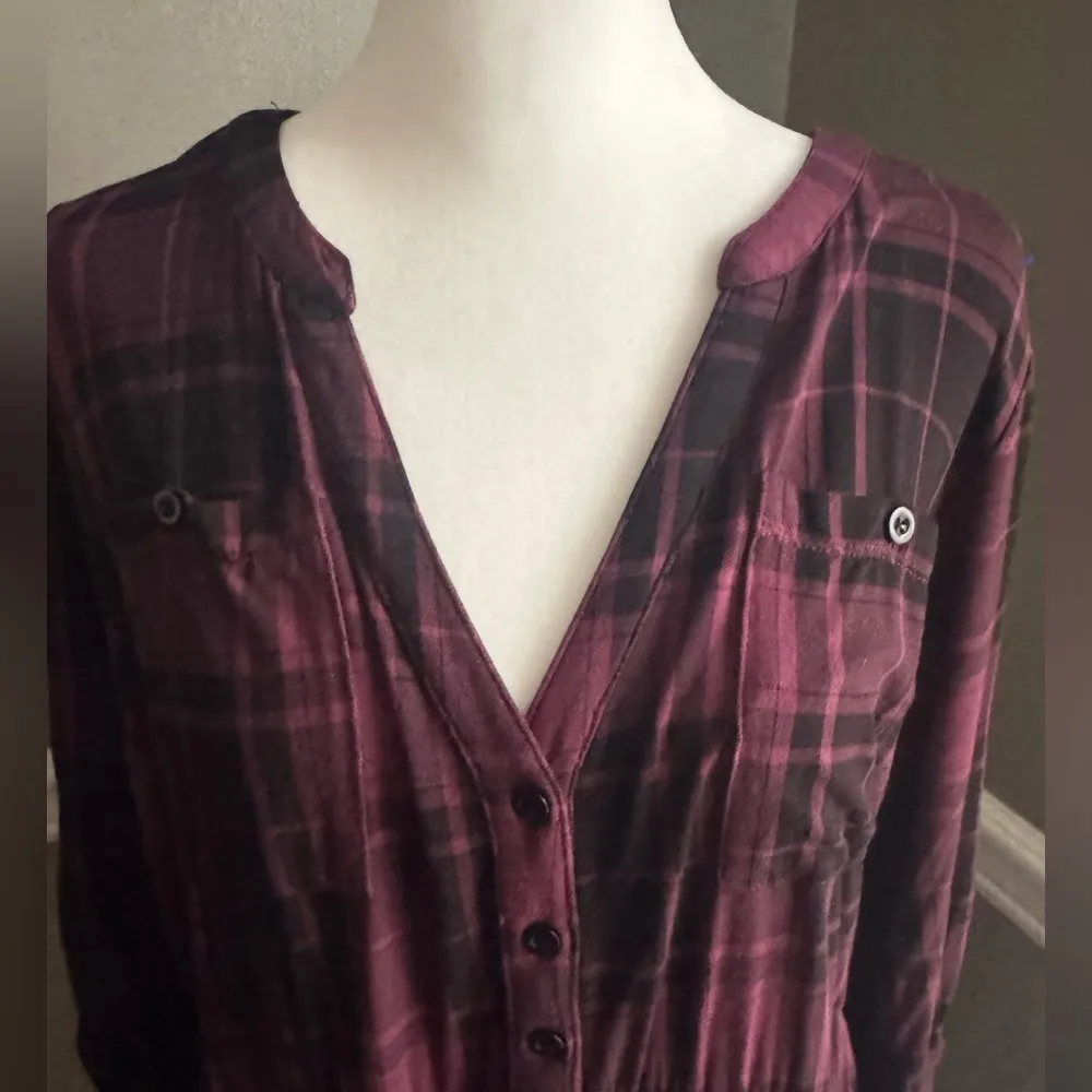 Torrid Womens Plaid Front Button Long Sleeve Shirt Dress Purple Size 1  NO BELT - Image 2