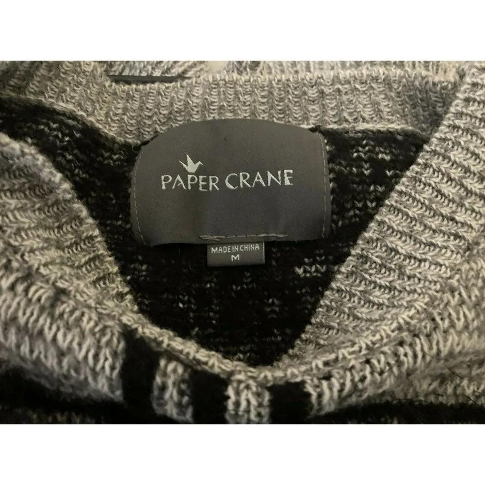 PAPER CRANE Sz M Windowpane Eyelash Pullover Crewneck Soft Sweater Gray Black - Image 10