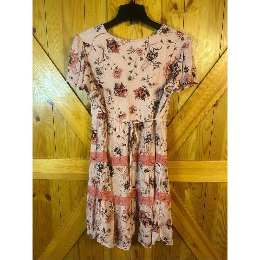 Maurices Pink Floral Button Front Lace Babydoll Mini Dress NWT Size Small (5669) - Image 6